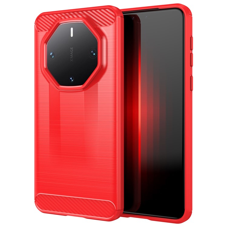 For Huawei Mate 60 RS Ultimate Phone Case Carbon Fiber Texture TPU Phone Cover - Red