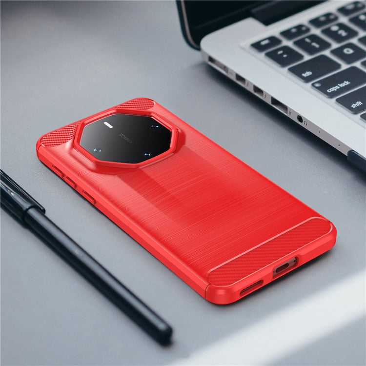 For Huawei Mate 60 RS Ultimate Phone Case Carbon Fiber Texture TPU Phone Cover - Red