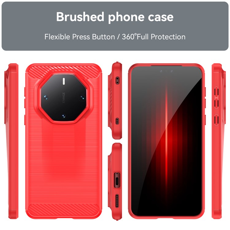 For Huawei Mate 60 RS Ultimate Phone Case Carbon Fiber Texture TPU Phone Cover - Red