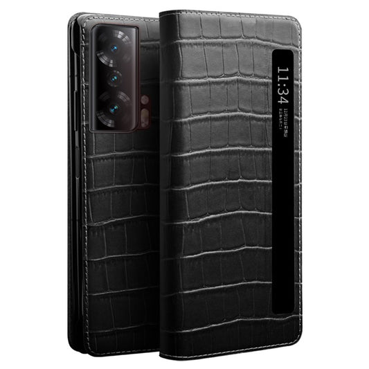 QIALINO For Honor Magic Vs 5G Case Smart View Window Genuine Cow Leather Phone Cover - Black