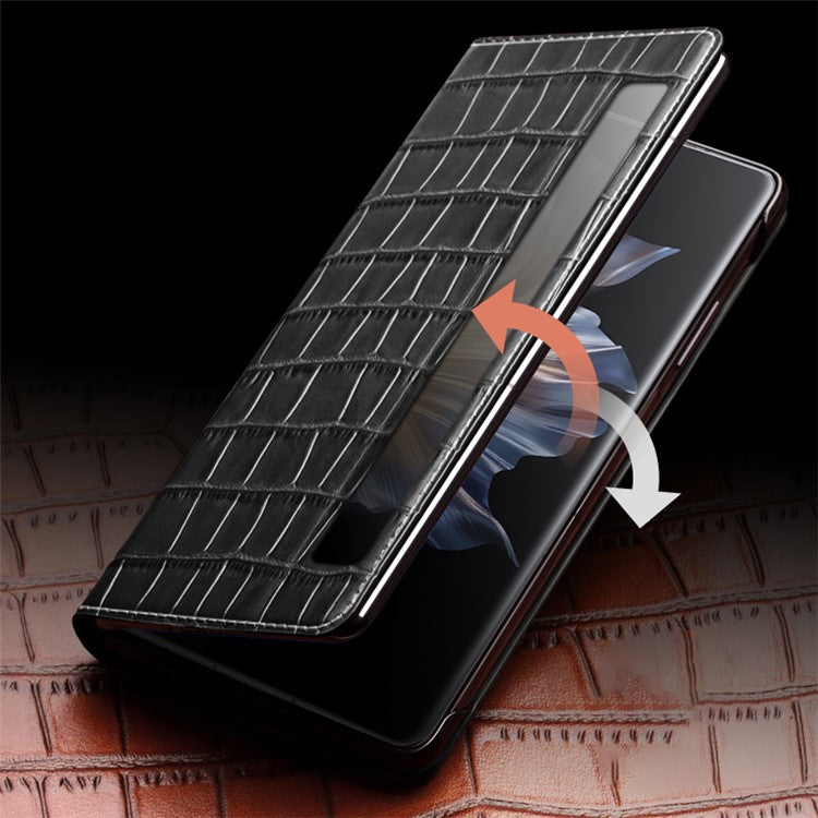 QIALINO For Honor Magic Vs 5G Case Smart View Window Genuine Cow Leather Phone Cover - Black