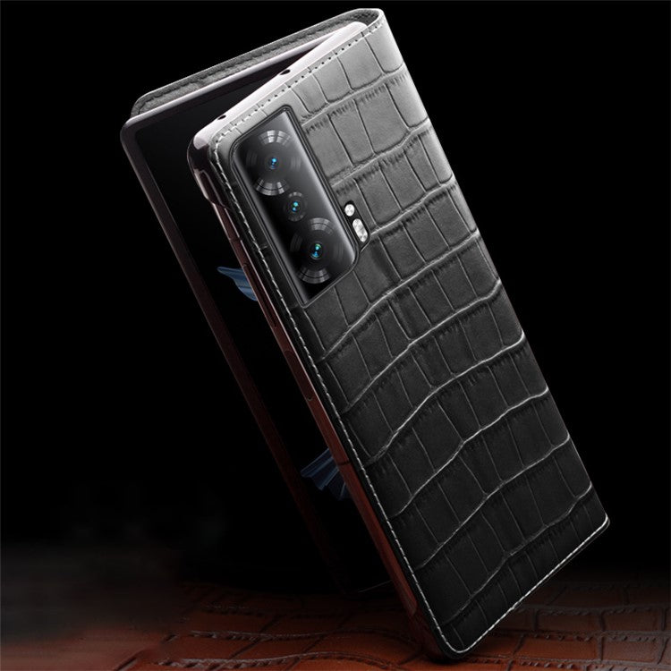 QIALINO For Honor Magic Vs 5G Case Smart View Window Genuine Cow Leather Phone Cover - Black