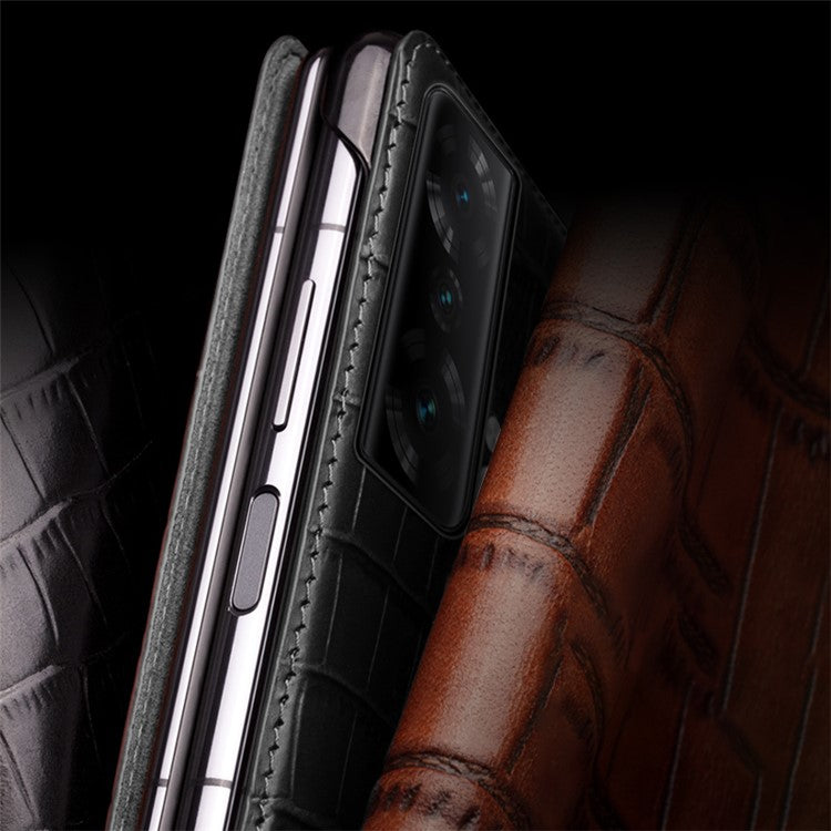 QIALINO For Honor Magic Vs 5G Case Smart View Window Genuine Cow Leather Phone Cover - Black