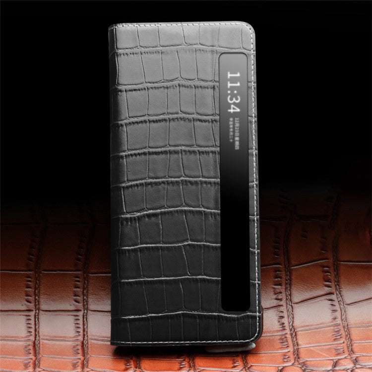 QIALINO For Honor Magic Vs 5G Case Smart View Window Genuine Cow Leather Phone Cover - Black