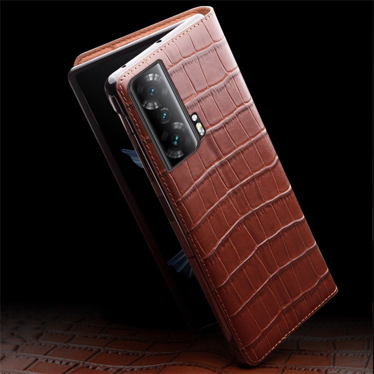 QIALINO For Honor Magic Vs 5G Case Smart View Window Genuine Cow Leather Phone Cover - Brown