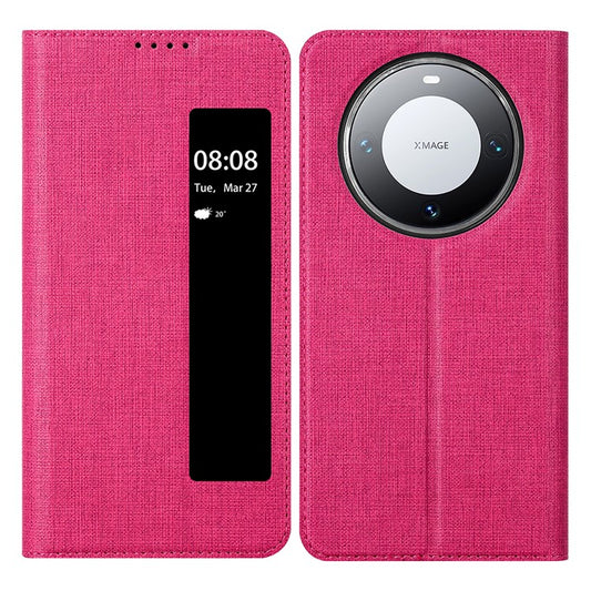VILI DMX Series Phone Shell for Huawei Mate 60 Case PU Leather Stand Phone Cover with View Window - Rose
