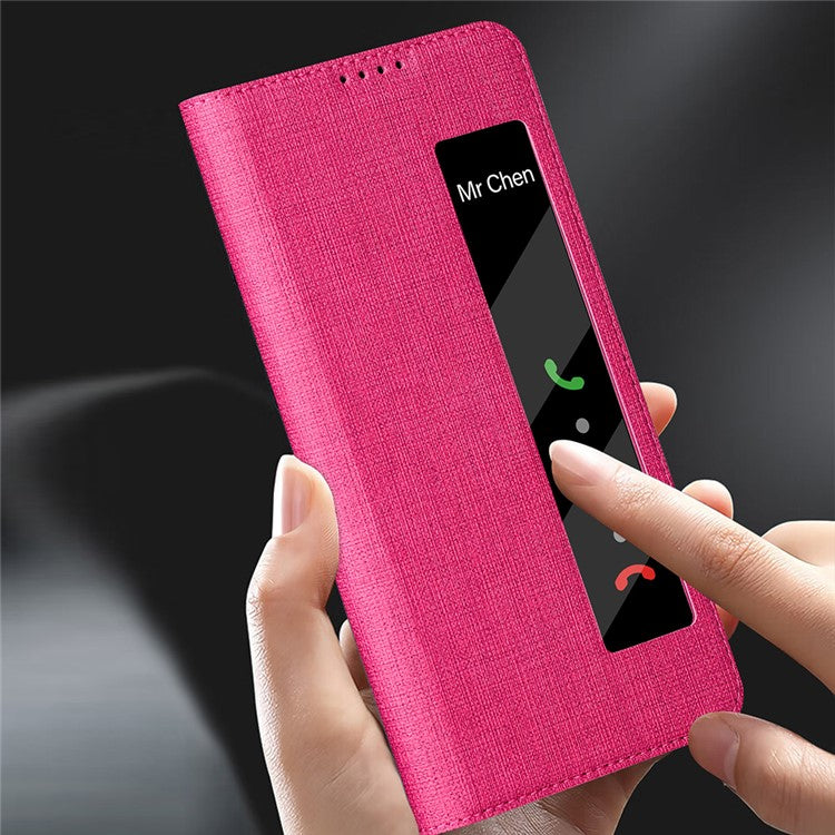 VILI DMX Series Phone Shell for Huawei Mate 60 Case PU Leather Stand Phone Cover with View Window - Rose