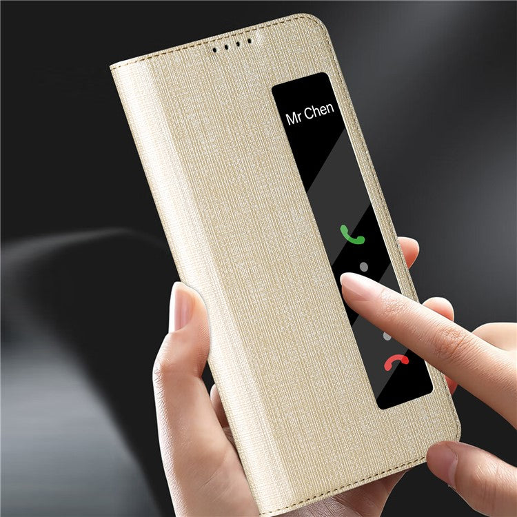 VILI DMX Series Phone Shell for Huawei Mate 60 Case PU Leather Stand Phone Cover with View Window - Khaki