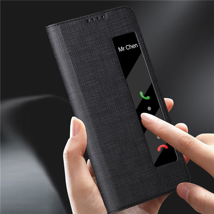 VILI DMX Series Phone Shell for Huawei Mate 60 Pro Case View Window PU Leather Stand Phone Cover - Black