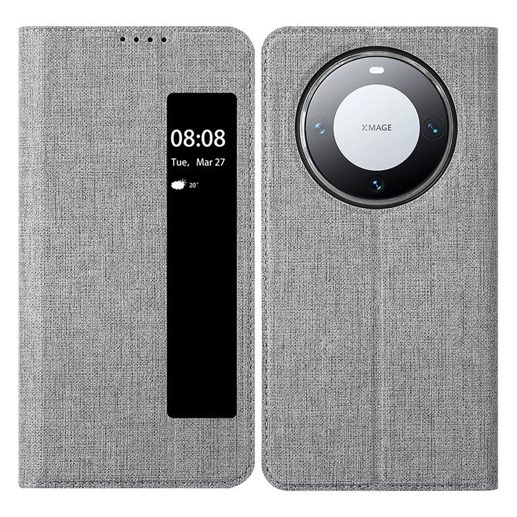 VILI DMX Series Phone Shell for Huawei Mate 60 Pro Case View Window PU Leather Stand Phone Cover - Grey