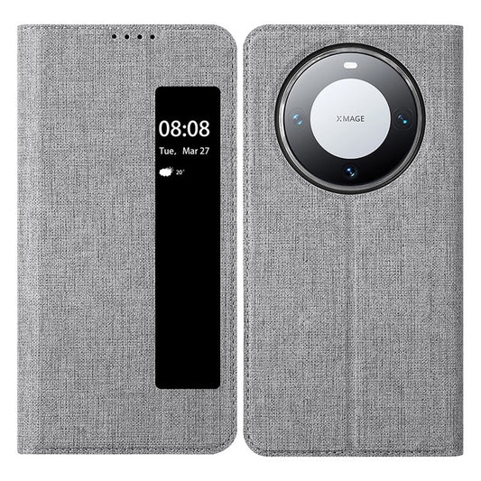 VILI DMX Series Phone Shell for Huawei Mate 60 Pro Case View Window PU Leather Stand Phone Cover - Grey