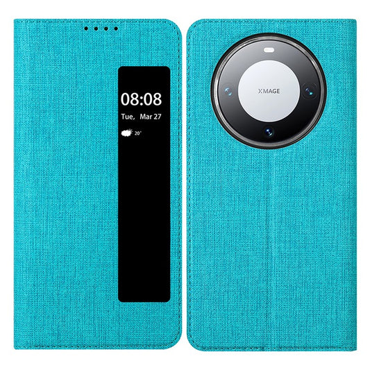 VILI DMX Series Phone Shell for Huawei Mate 60 Pro Case View Window PU Leather Stand Phone Cover - Blue