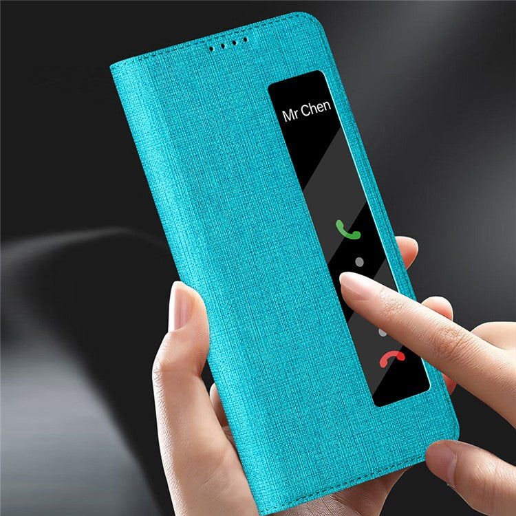 VILI DMX Series Phone Shell for Huawei Mate 60 Pro Case View Window PU Leather Stand Phone Cover - Blue