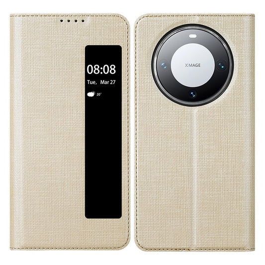 VILI DMX Series Phone Shell for Huawei Mate 60 Pro Case View Window PU Leather Stand Phone Cover - Khaki
