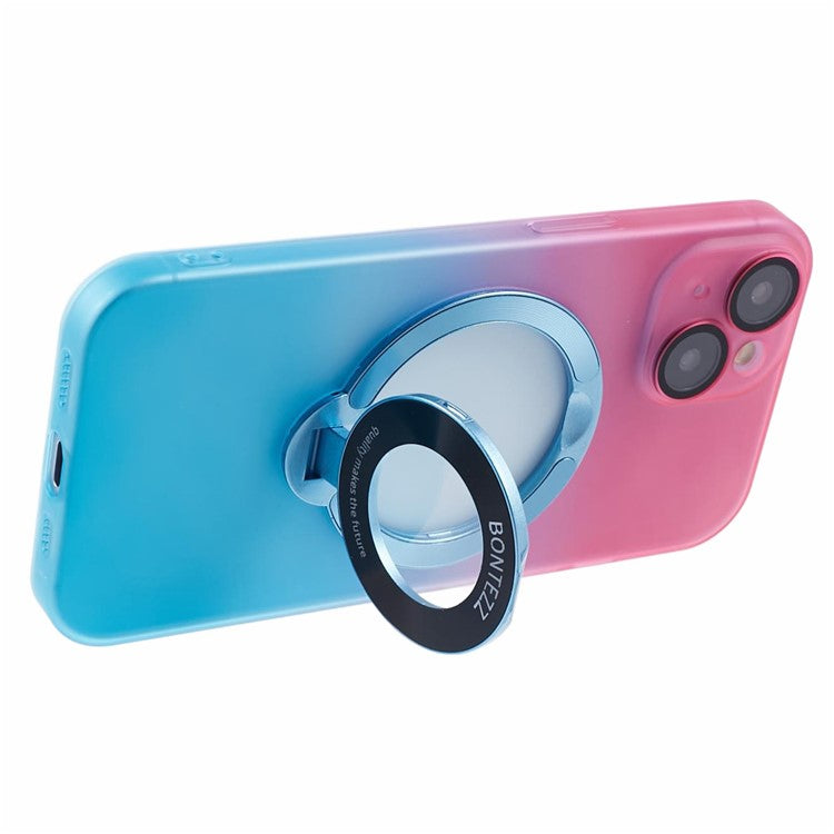 VOERO For iPhone 14 Plus Case Kickstand Hard PC Back Cover Compatible with Magsafe - Pink / Blue