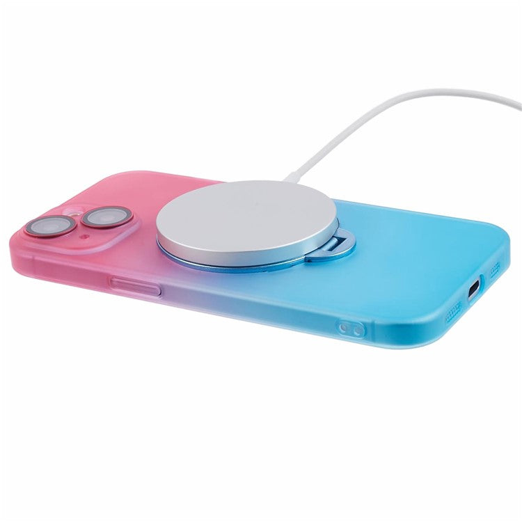 VOERO For iPhone 14 Plus Case Kickstand Hard PC Back Cover Compatible with Magsafe - Pink / Blue