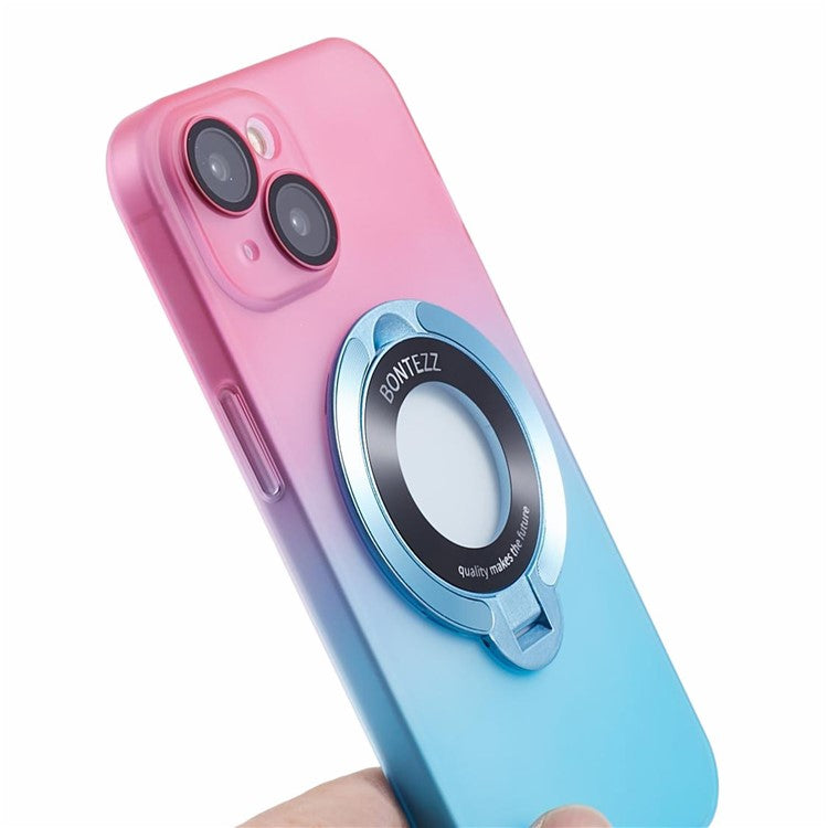 VOERO For iPhone 14 Plus Case Kickstand Hard PC Back Cover Compatible with Magsafe - Pink / Blue