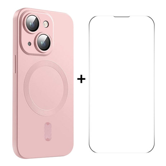 ENKAY HAT PRINCE For iPhone 14 Plus Case TPU Magnetic Phone Cover with High Aluminium-silicon Glass Film - Pink
