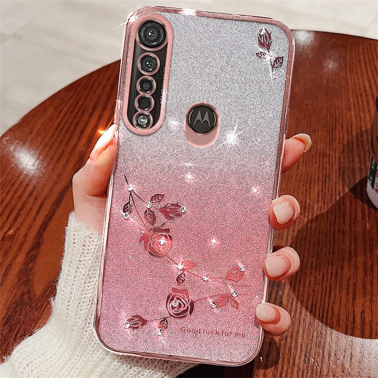 KADEM For Motorola Moto G8 Plus Case Rhinestone Flower TPU Phone Cover - Rose Gold