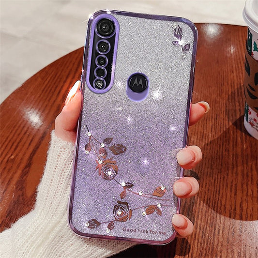 KADEM For Motorola Moto G8 Plus Case Rhinestone Flower TPU Phone Cover - Purple