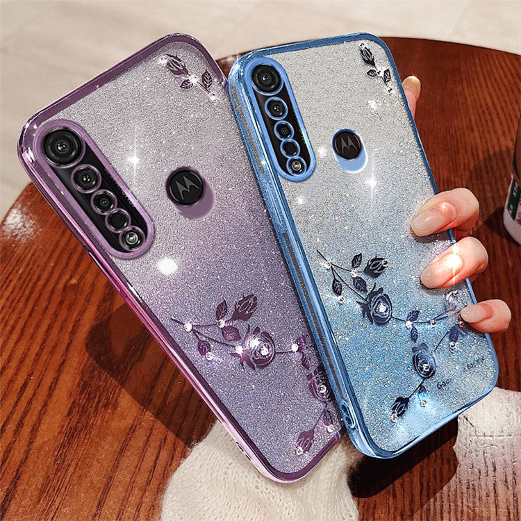KADEM For Motorola Moto G8 Plus TPU Case with Strap Rhinestone Flower Phone Cover - Purple
