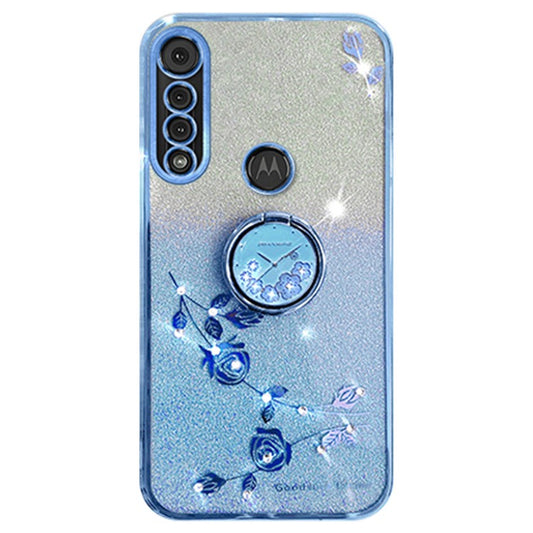 KADEM For Motorola Moto G8 Play TPU Case Rhinestone Flower Phone Cover with Kickstand - Blue