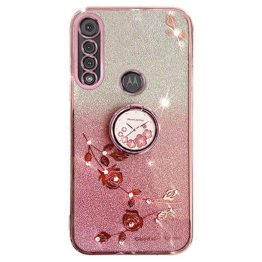 KADEM For Motorola Moto G8 Play TPU Case Rhinestone Flower Phone Cover with Kickstand - Rose Gold
