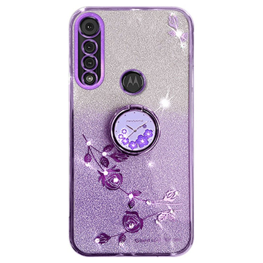 KADEM For Motorola Moto G8 Play TPU Case Rhinestone Flower Phone Cover with Kickstand - Purple