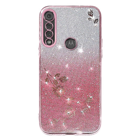 KADEM For Motorola Moto G8 Play Case Rhinestone Decor Glitter Flower TPU Cover - Rose Gold