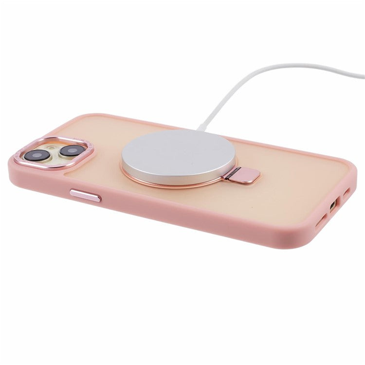 For iPhone 14 Plus Case Compatible with MagSafe Skin-Touch Kickstand TPU+PC Phone Shell - Pink