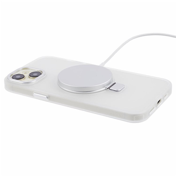 For iPhone 14 Plus Case Compatible with MagSafe Skin-Touch Kickstand TPU+PC Phone Shell - White