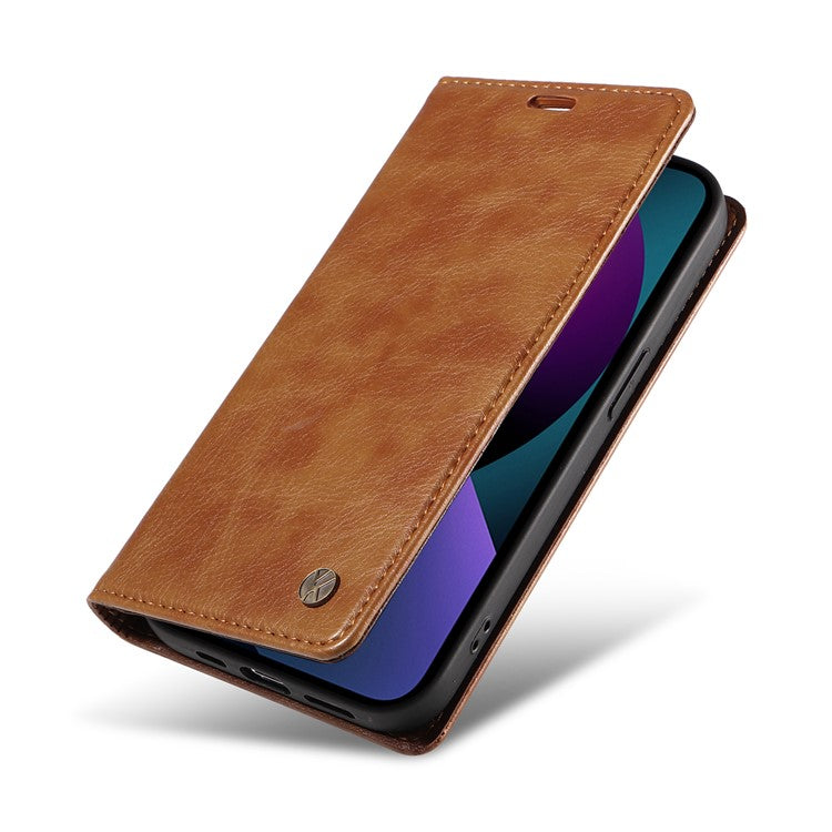 YIKATU YK-006 For iPhone 14 Case Leather Wallet Magnetic Closing Phone Protective Shell - Brown