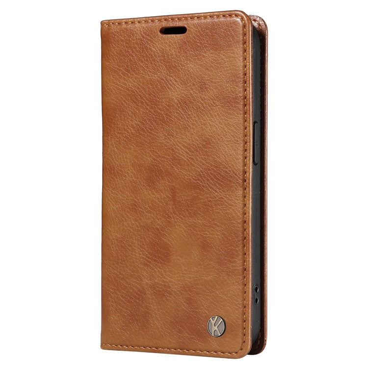 YIKATU YK-006 For iPhone 14 Case Leather Wallet Magnetic Closing Phone Protective Shell - Brown