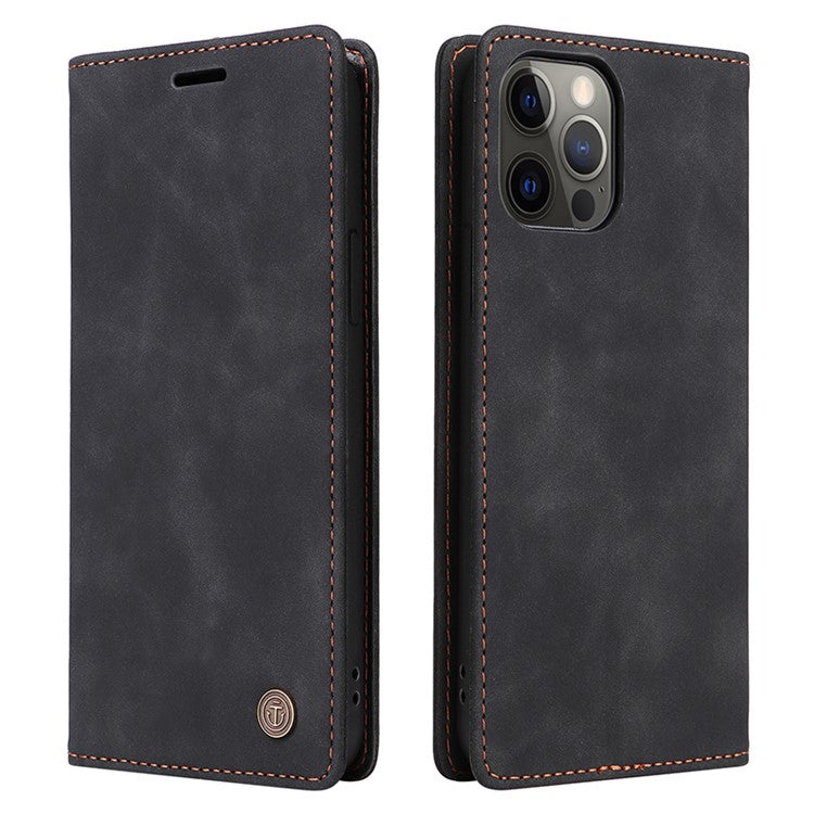 006 Series For iPhone 14 Pro Max Leather Case Suction Cups Closure Phone Cover - Black