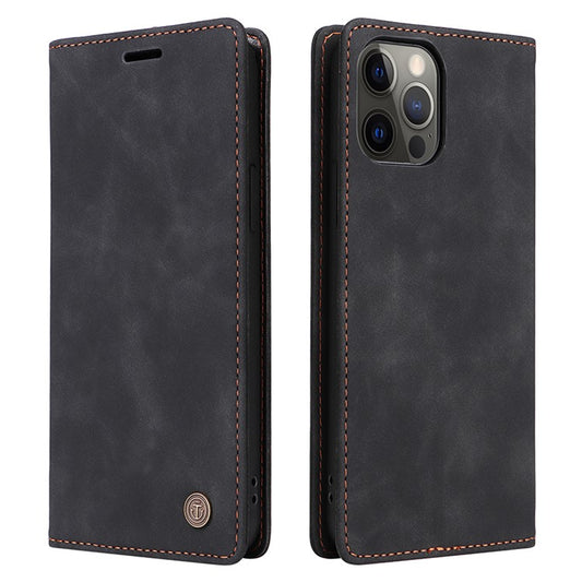 006 Series For iPhone 14 Pro Max Leather Case Suction Cups Closure Phone Cover - Black