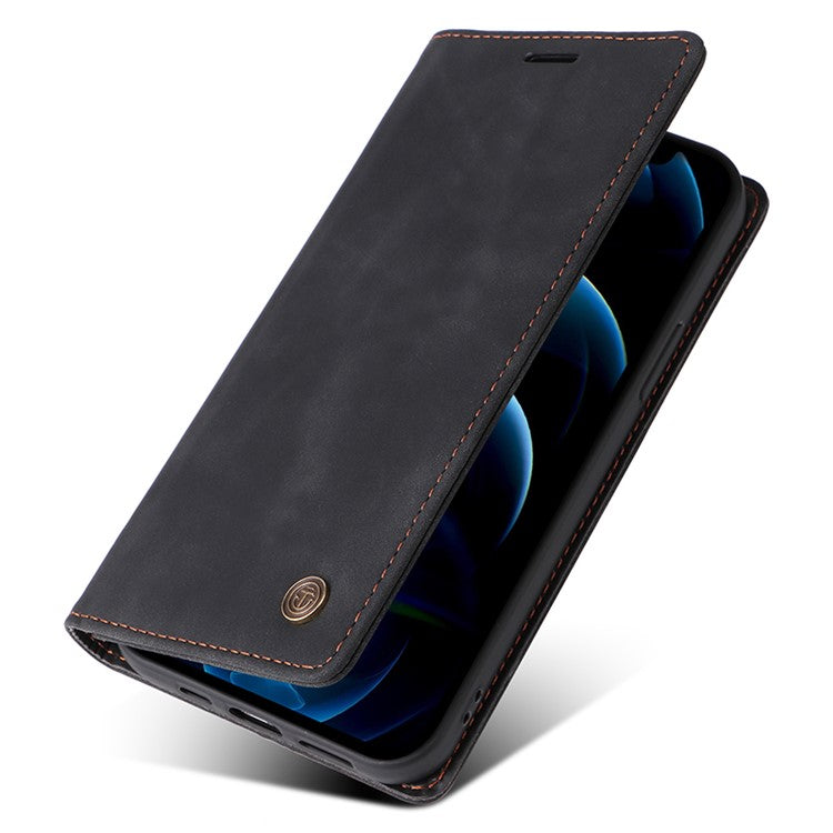 006 Series For iPhone 14 Pro Max Leather Case Suction Cups Closure Phone Cover - Black