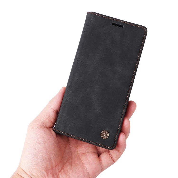 006 Series For iPhone 14 Pro Max Leather Case Suction Cups Closure Phone Cover - Black