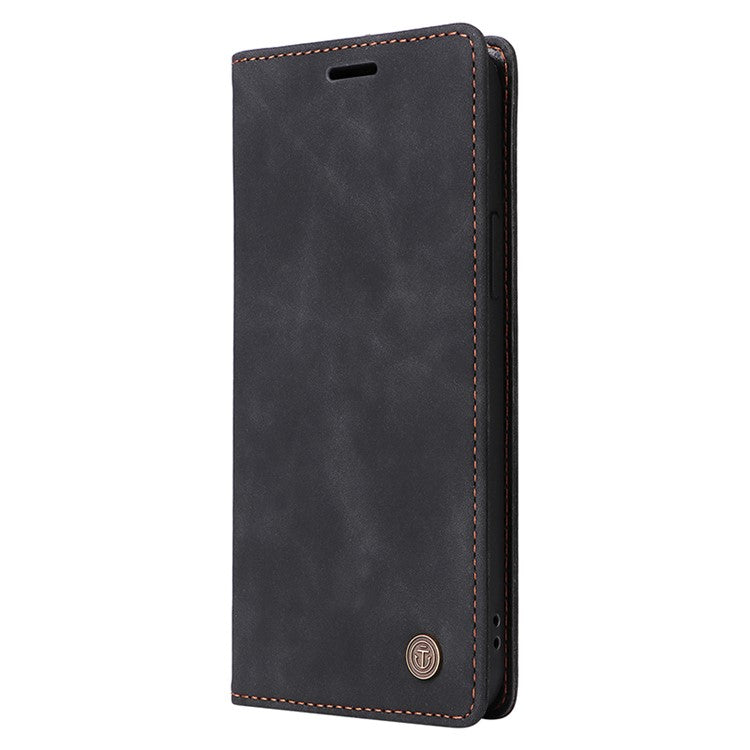 006 Series For iPhone 14 Pro Max Leather Case Suction Cups Closure Phone Cover - Black