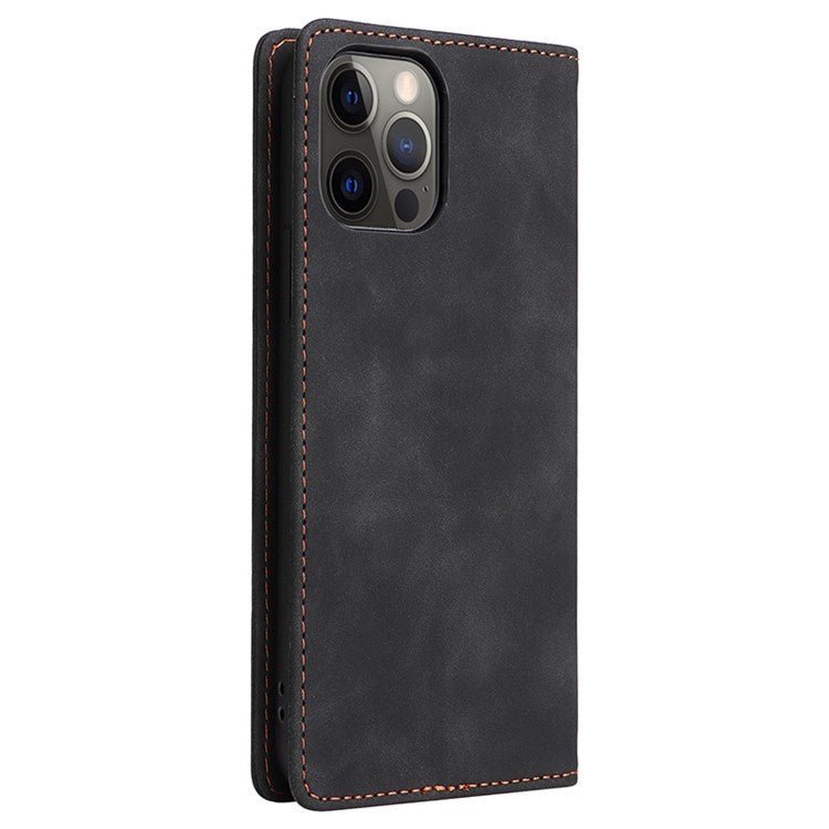 006 Series For iPhone 14 Pro Max Leather Case Suction Cups Closure Phone Cover - Black