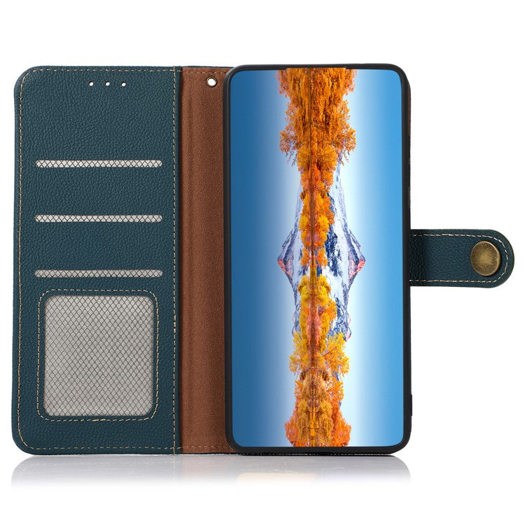 KHAZNEH For Samsung Galaxy A15 4G Case Genuine Cow Leather RFID Blocking Phone Stand Cover - Green
