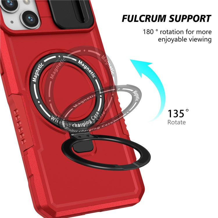 For iPhone 14 Case Kickstand Magnetic Phone Protector with Sliding Lens Cover - Red