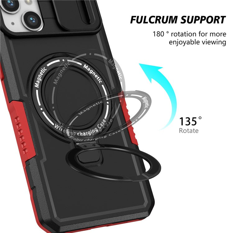 For iPhone 14 Plus Case with Sliding Camera Cover Kickstand Magnetic Phone Shell - Red / Black