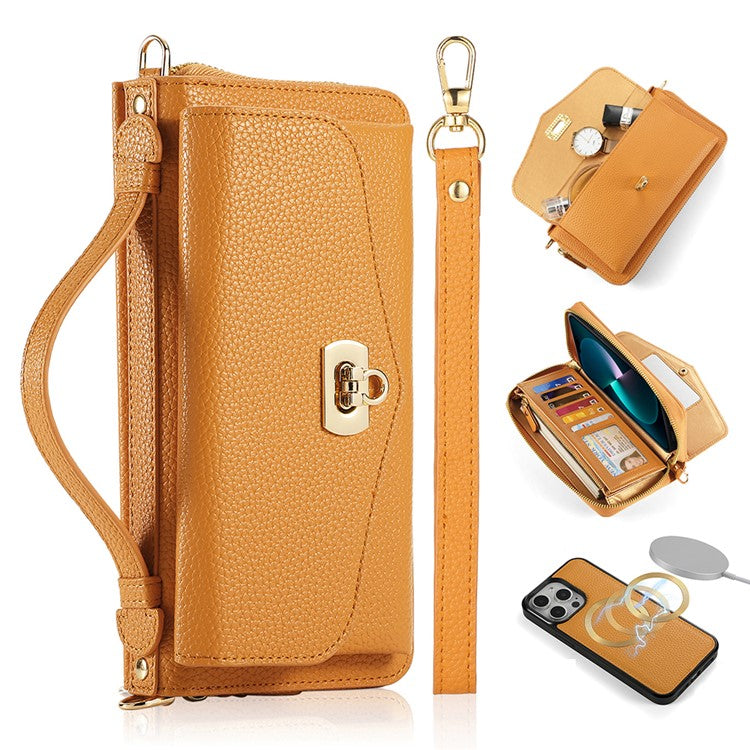 POLA Style 001 For iPhone 14 Pro Case Detachable Wallet Cell Phone Leather Cover - Orange