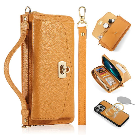POLA Style 001 For iPhone 14 Pro Case Detachable Wallet Cell Phone Leather Cover - Orange
