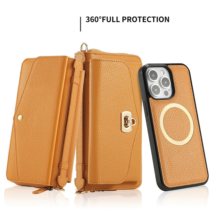 POLA Style 001 For iPhone 14 Pro Case Detachable Wallet Cell Phone Leather Cover - Orange