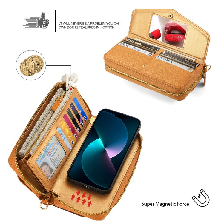 POLA Style 001 For iPhone 14 Pro Case Detachable Wallet Cell Phone Leather Cover - Orange