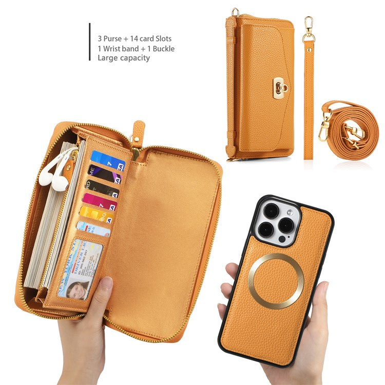 POLA Style 001 For iPhone 14 Pro Case Detachable Wallet Cell Phone Leather Cover - Orange