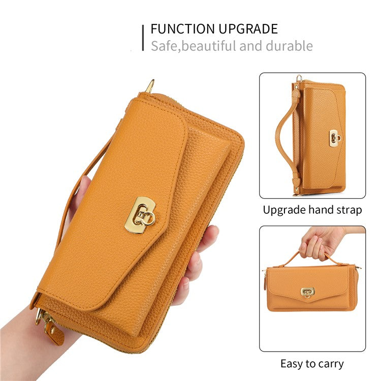 POLA Style 001 For iPhone 14 Pro Case Detachable Wallet Cell Phone Leather Cover - Orange
