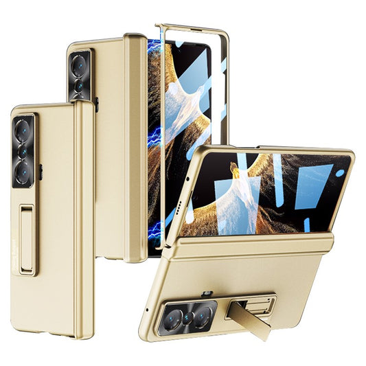 GKK For Honor Magic Vs 5G Case Magnetic Hinge Kickstand PC Cover with Tempered Glass Screen Film - Champagne Gold