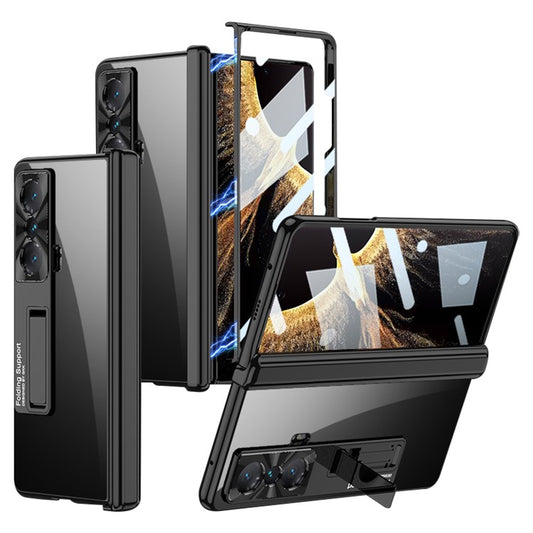 GKK For Honor Magic Vs 5G Clear Case Magnetic Hinge Tempered Glass Film PC Phone Cover - Black